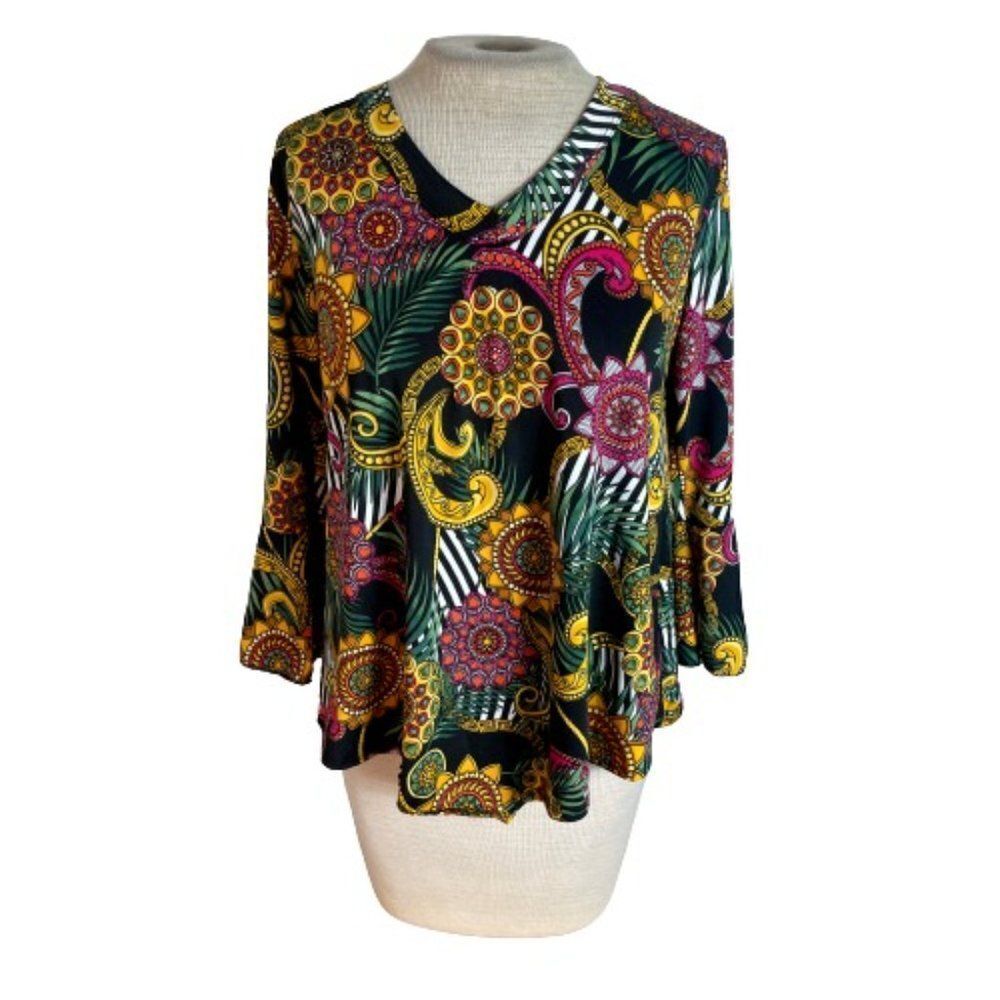 Arabella V Neck Knit Top Shirt Black PInk M Medium